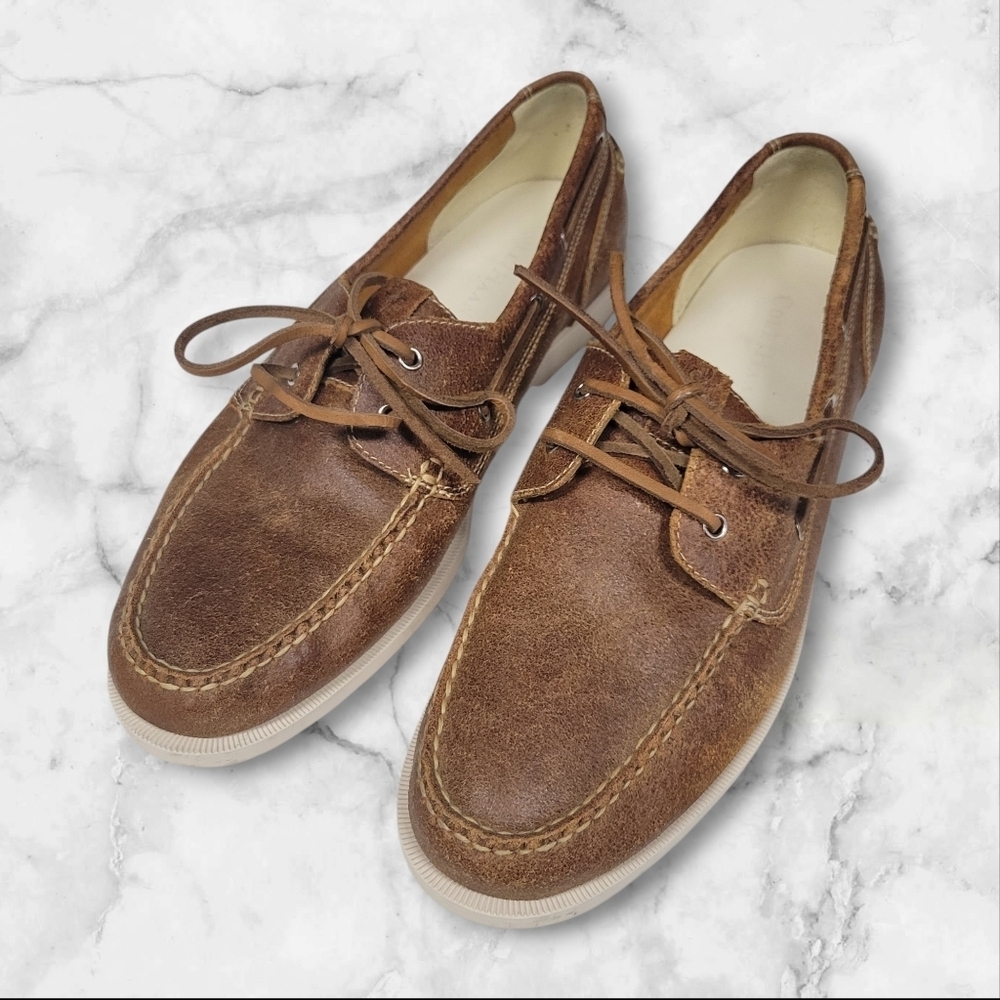 Cole Haan Dominick Leather Boat Shoes Men’s Size 12 Tan Brown Distressed
